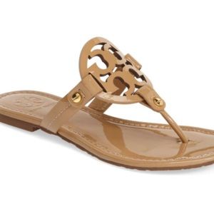 Tory Burch Sand Patent Leather Miller Sandals